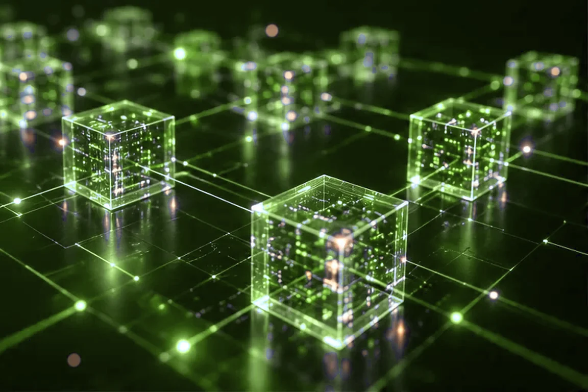 Abstract network visualization representing distributed ledger connections